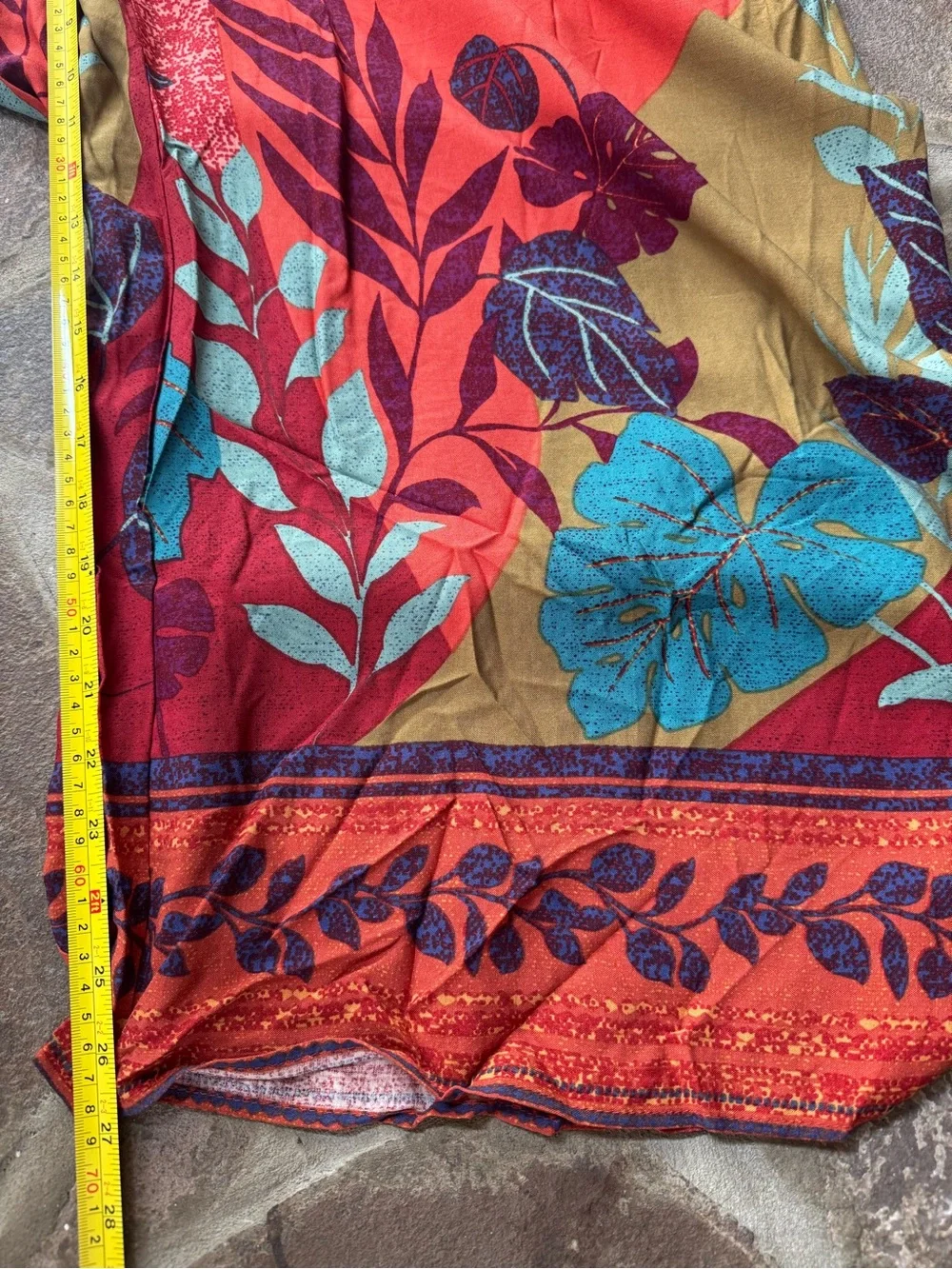 Easel Boho Tropical Red Teal Floral Wide-Leg Flowy Pull On Pants